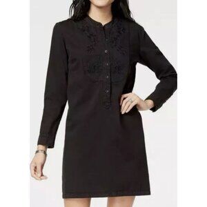 Lucky Brand Women's Black Cotton Embroidered Shirt Dress Long Sleeve Size M‎